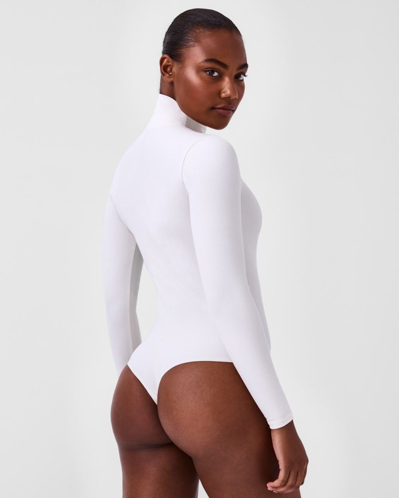 Spanx Suit Yourself Ribbed Long Sleeve Turtleneck Bodysuits White | 75612-AJDC