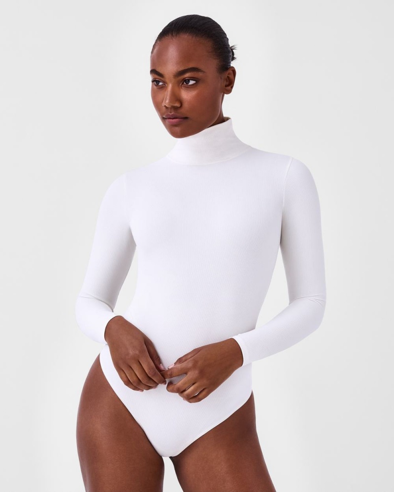 Spanx Suit Yourself Ribbed Long Sleeve Turtleneck Bodysuits White | 75612-AJDC