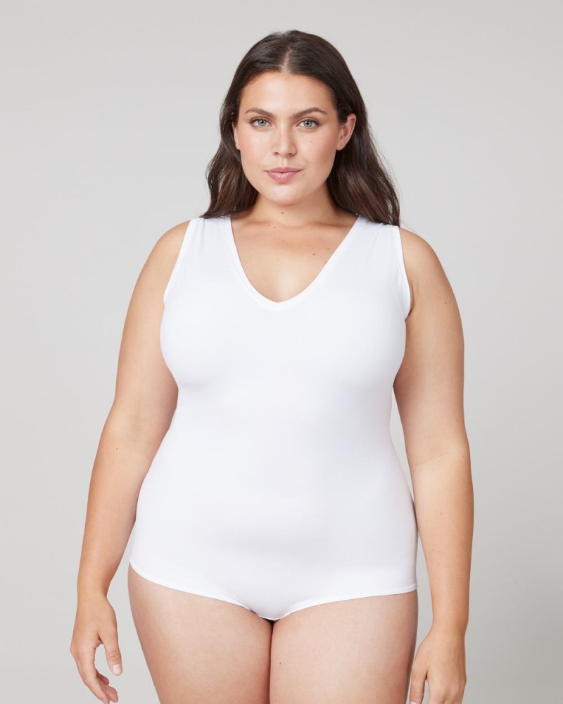 Spanx Suit Yourself V-Neck Tank Bodysuits White | 31750-EYJG