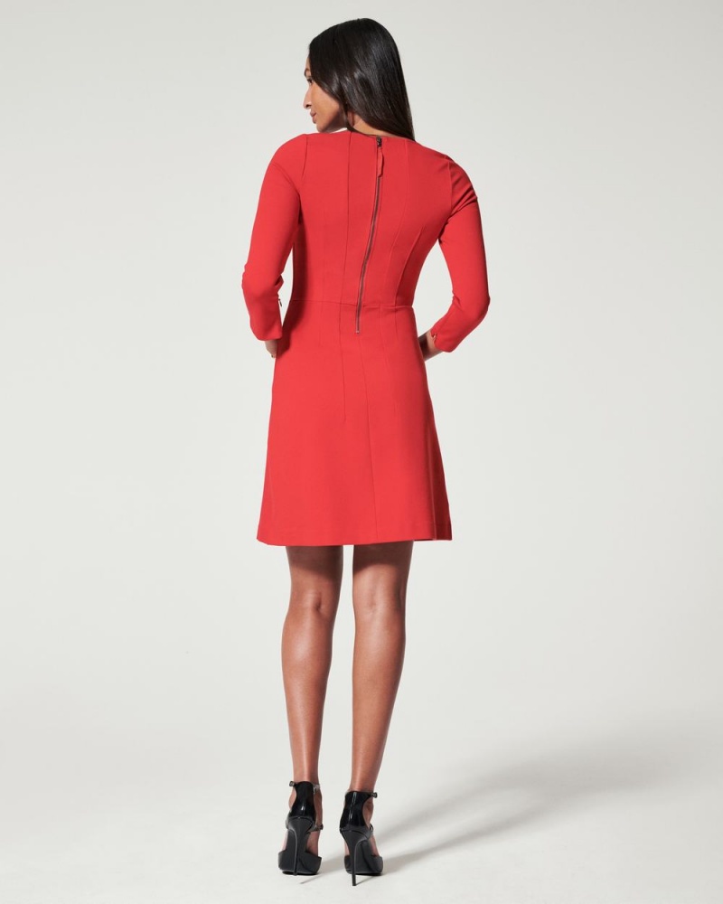 Spanx The Perfect A-line 3/4 Sleeve Dresses Red | 34872-ZRKS