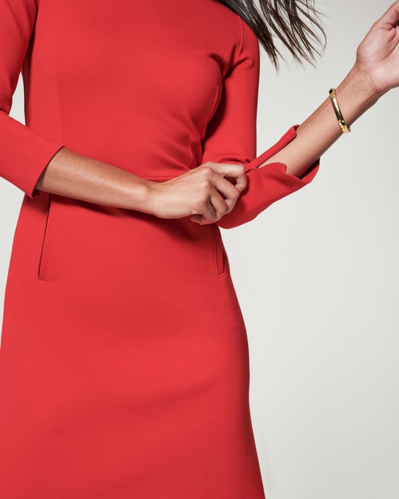 Spanx The Perfect A-line 3/4 Sleeve Dresses Red | 34872-ZRKS