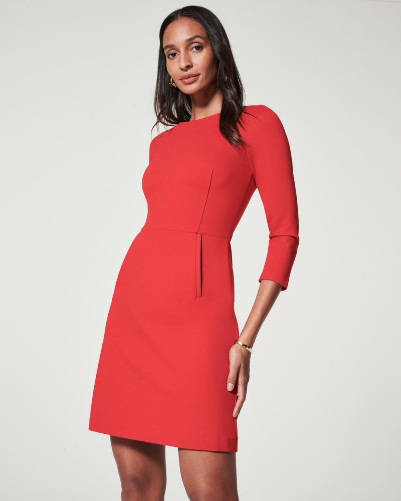 Spanx The Perfect A-line 3/4 Sleeve Dresses Red | 34872-ZRKS