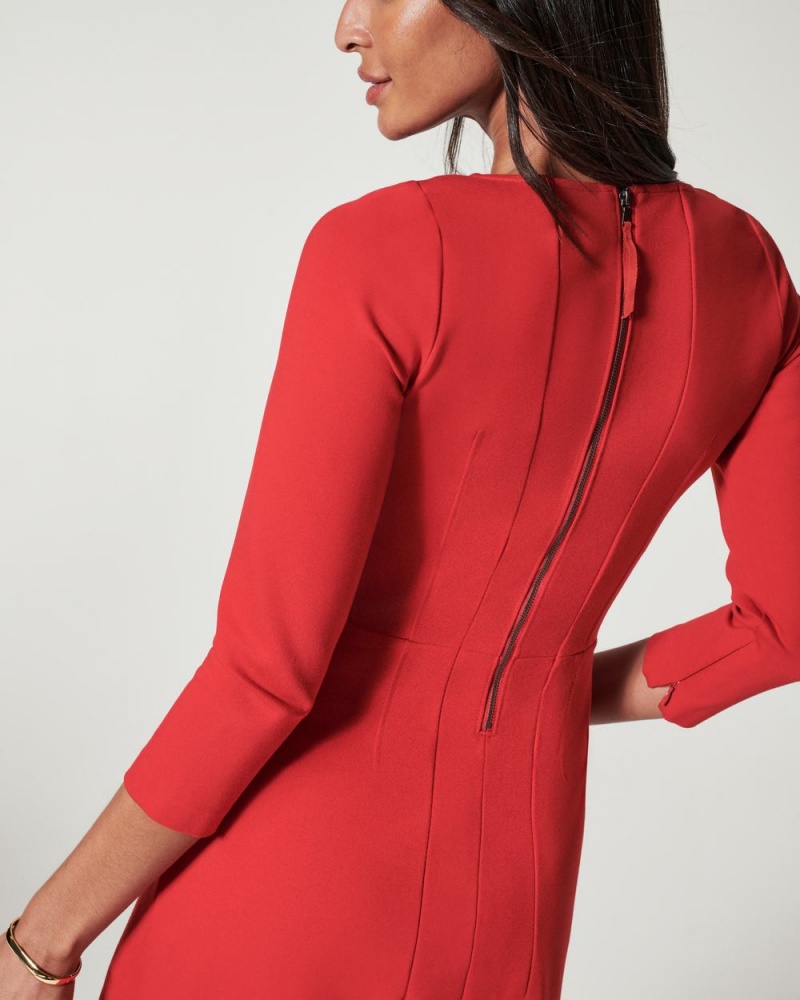 Spanx The Perfect A-line 3/4 Sleeve Dresses Red | 34872-ZRKS