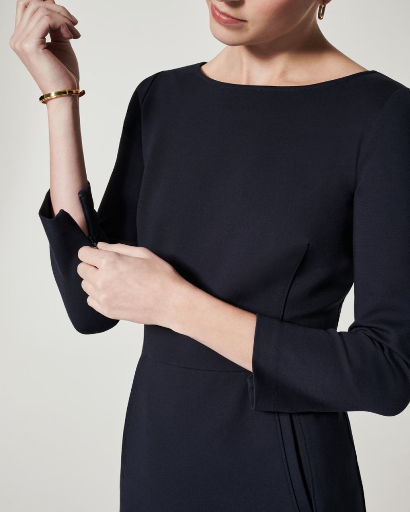 Spanx The Perfect A-line 3/4 Sleeve Dresses Navy | 08721-GTCD