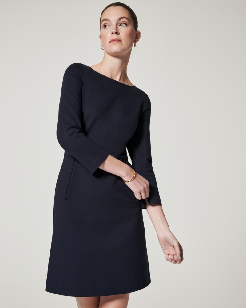 Spanx The Perfect A-line 3/4 Sleeve Dresses Navy | 08721-GTCD