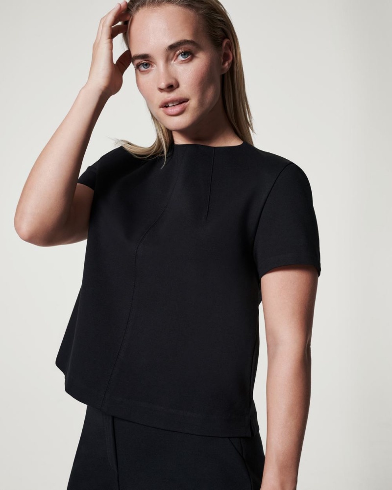 Spanx The Perfect Funnel Neck Tops Black | 16428-XIEQ