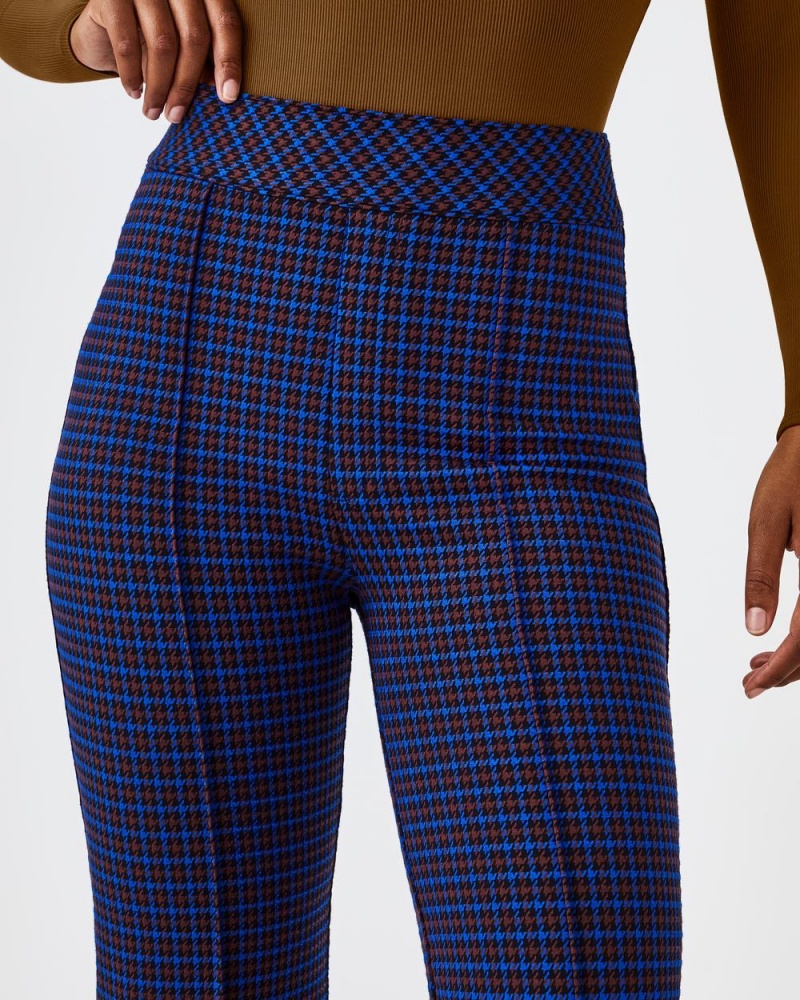 Spanx The Perfect Pant, Hi-Rise Flare in Houndstooth Jacquard Pants Blue / Brown | 89075-UAPZ