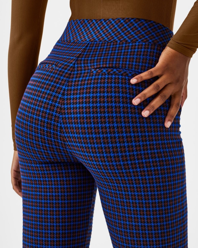 Spanx The Perfect Pant, Hi-Rise Flare in Houndstooth Jacquard Pants Blue / Brown | 89075-UAPZ