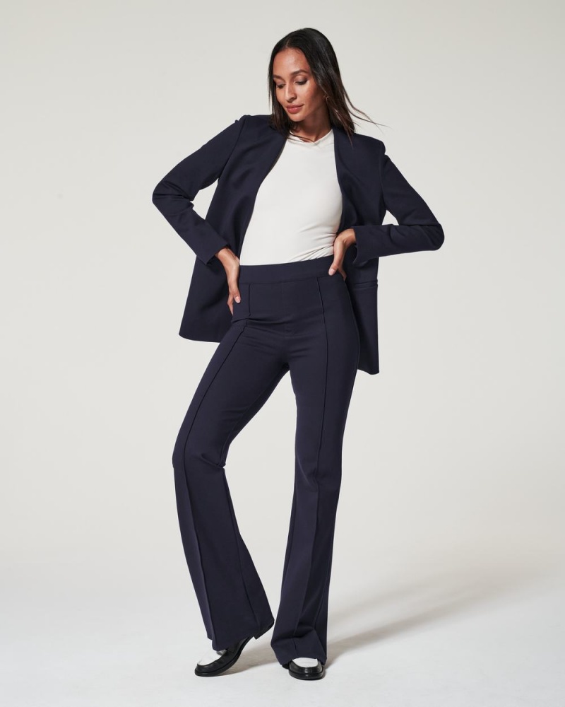 Spanx The Perfect Pant, Hi-Rise Flare in Houndstooth Jacquard Pants Navy | 02198-SIEX