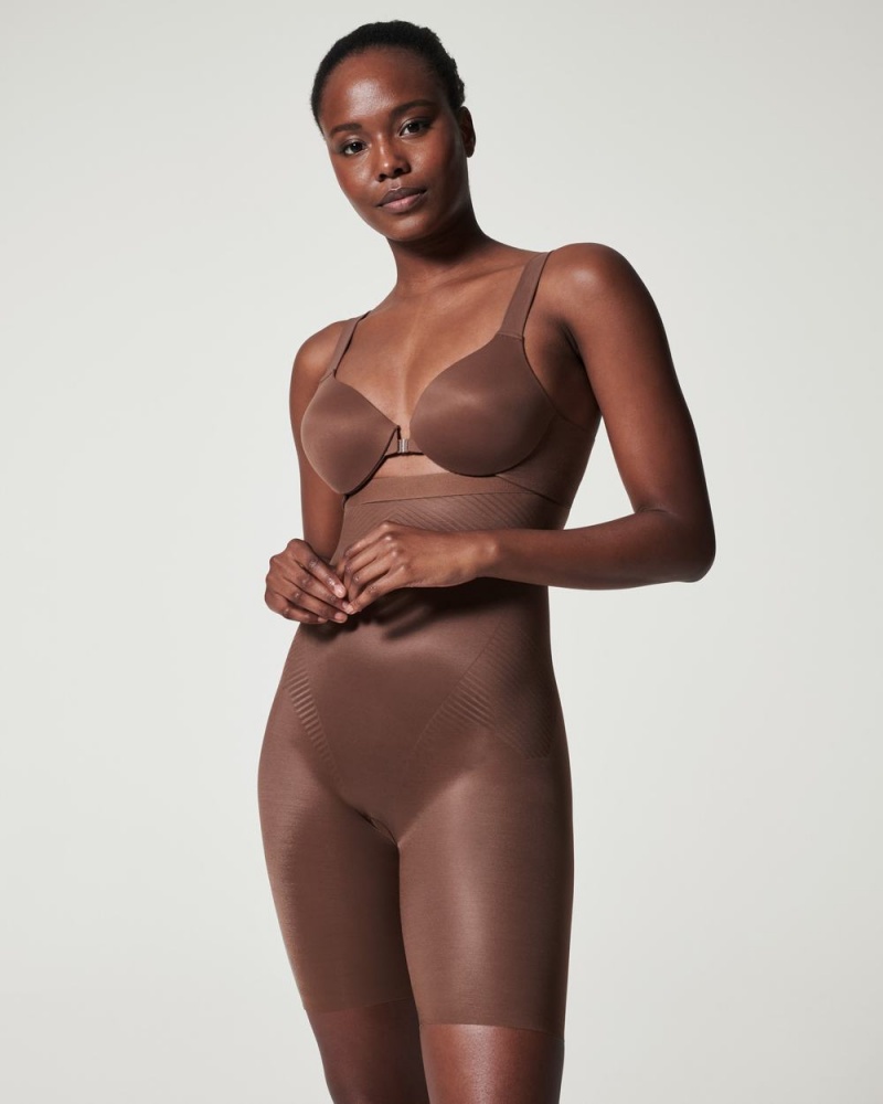 Spanx Thinstincts® 2.0 High-Waisted Mid-Thigh Shorts Brown | 84207-TELY