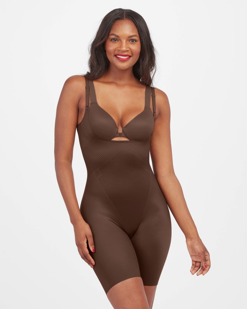 Spanx Thinstincts® 2.0 Open-Bust Mid-Thigh Bodysuits Brown | 40726-TQMZ