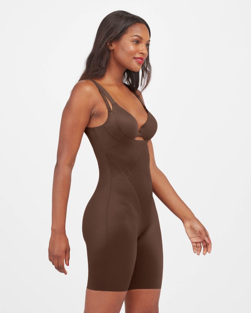 Spanx Thinstincts® 2.0 Open-Bust Mid-Thigh Bodysuits Brown | 40726-TQMZ