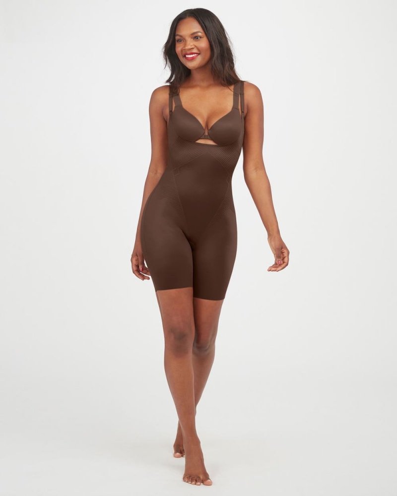 Spanx Thinstincts® 2.0 Open-Bust Mid-Thigh Bodysuits Brown | 40726-TQMZ