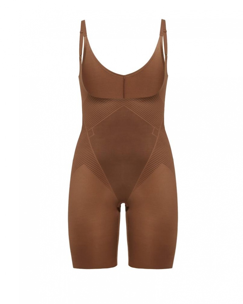 Spanx Thinstincts® 2.0 Open-Bust Mid-Thigh Bodysuits Brown | 40726-TQMZ