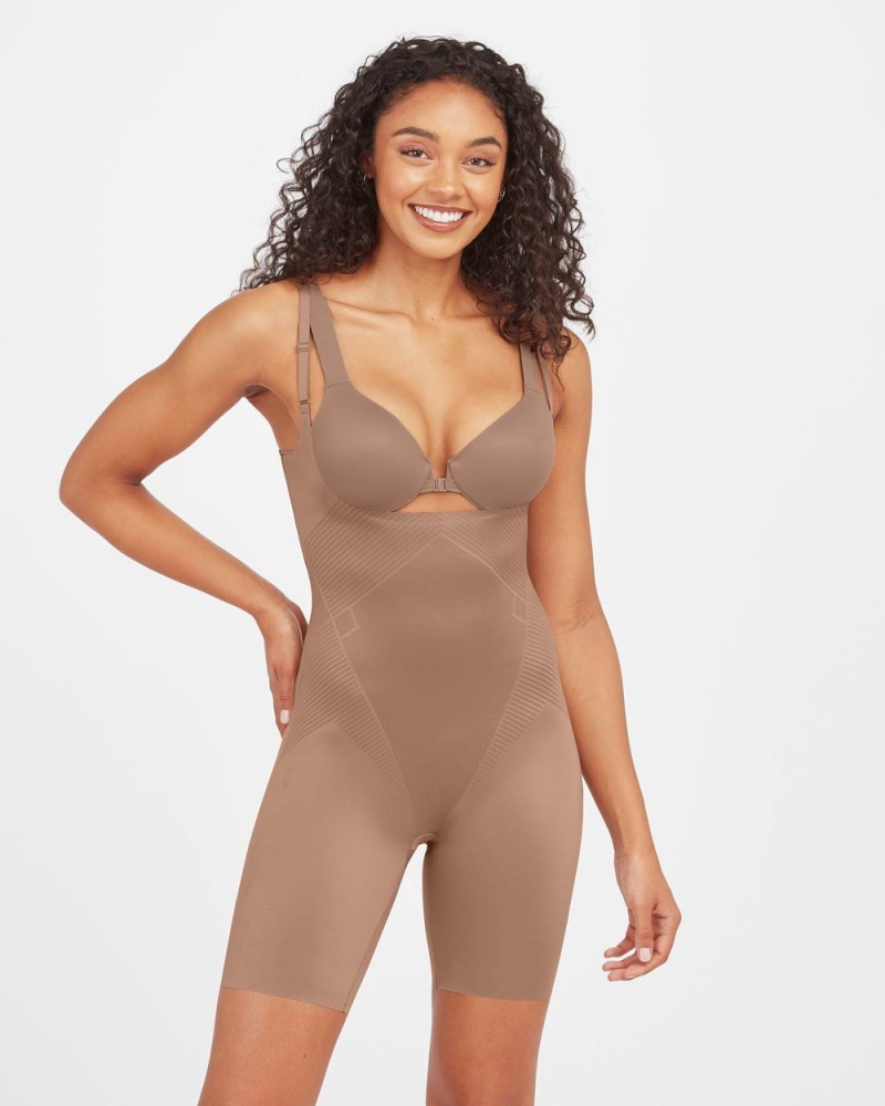 Spanx Thinstincts® 2.0 Open-Bust Mid-Thigh Bodysuits Cafe Au Lait | 17265-BEFC