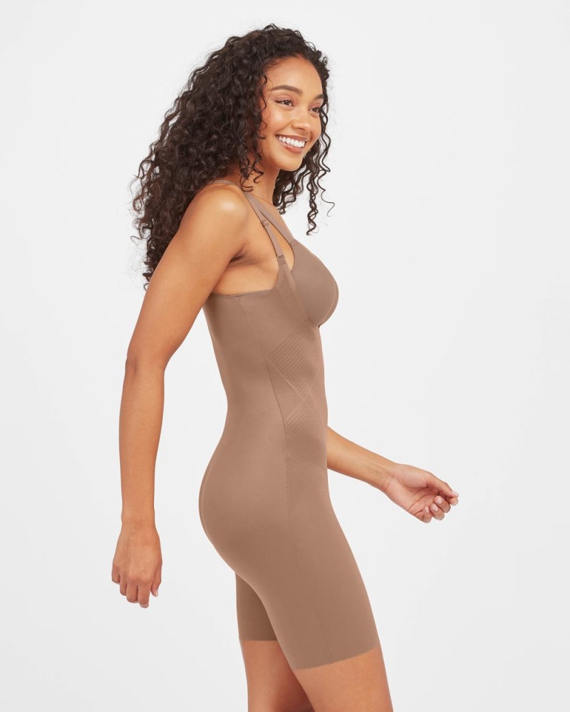 Spanx Thinstincts® 2.0 Open-Bust Mid-Thigh Bodysuits Cafe Au Lait | 17265-BEFC