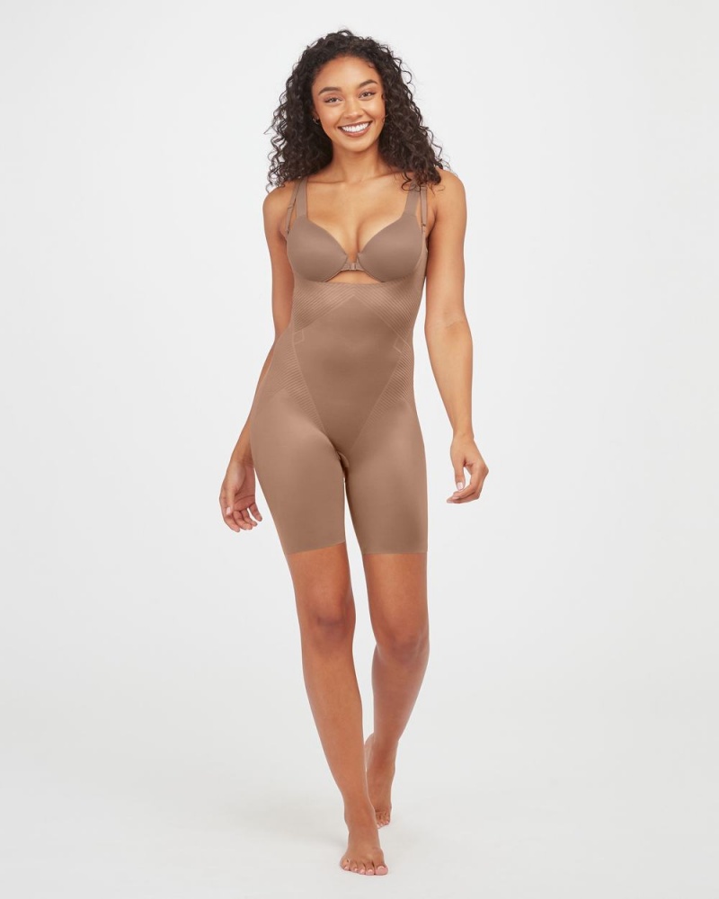 Spanx Thinstincts® 2.0 Open-Bust Mid-Thigh Bodysuits Cafe Au Lait | 17265-BEFC