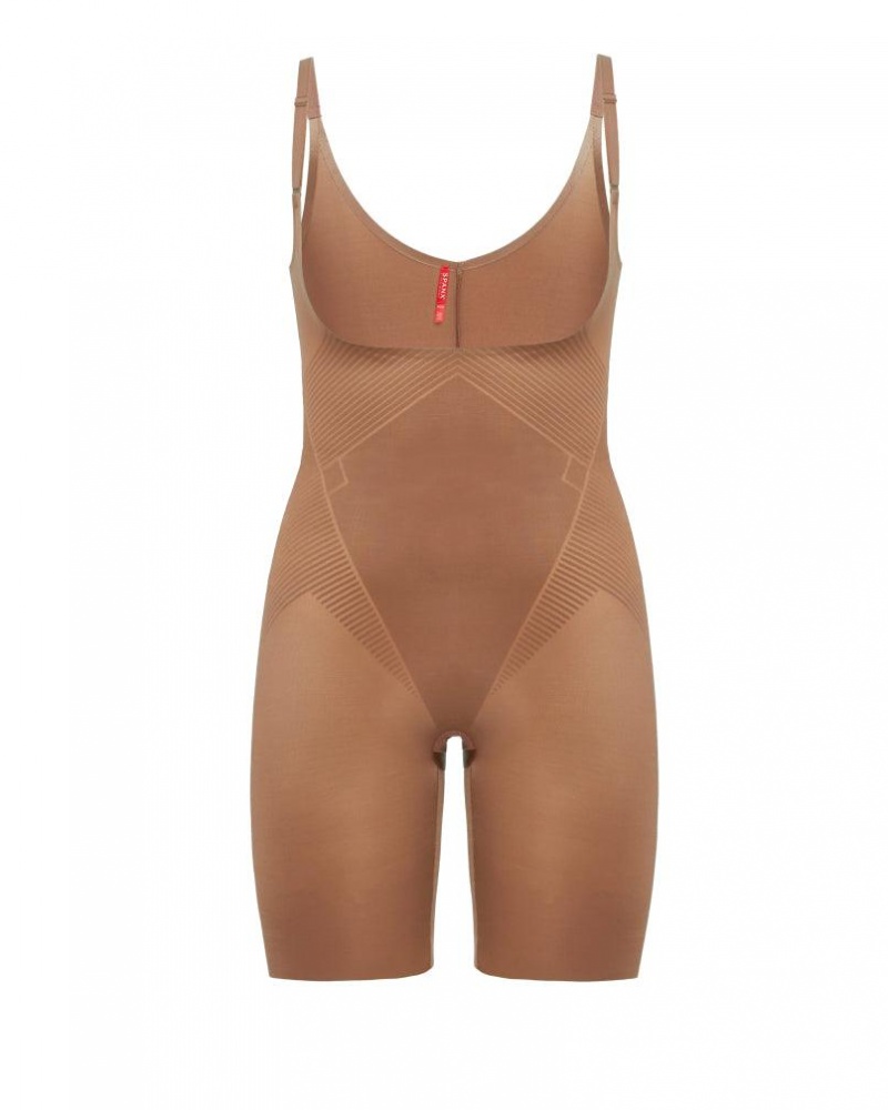 Spanx Thinstincts® 2.0 Open-Bust Mid-Thigh Bodysuits Cafe Au Lait | 17265-BEFC