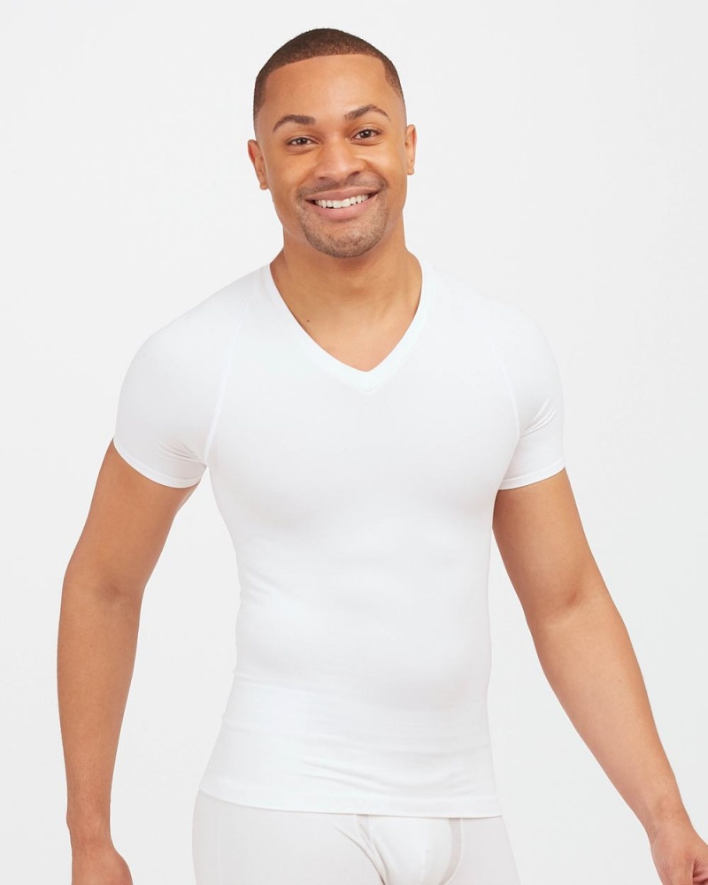 Spanx Ultra Sculpt Seamless V-Neck Undershirts White | 30584-MCTW