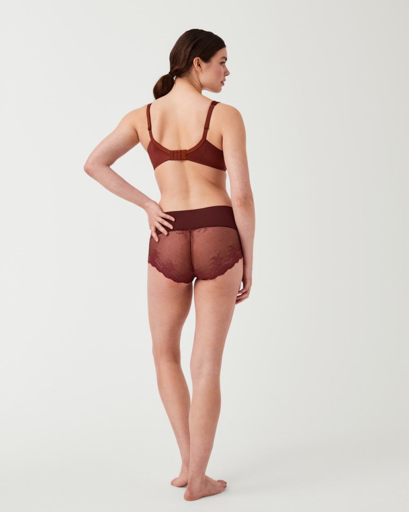 Spanx Undie-tectable® Lace Hi-Hipster Panties Brown / Rose | 47136-VZMY