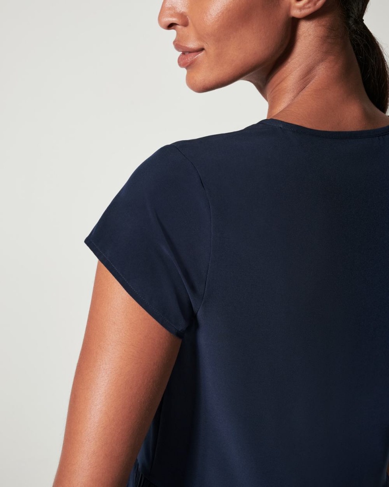 Spanx Yes, Pleats! T-Shirts Navy | 79018-JOMU