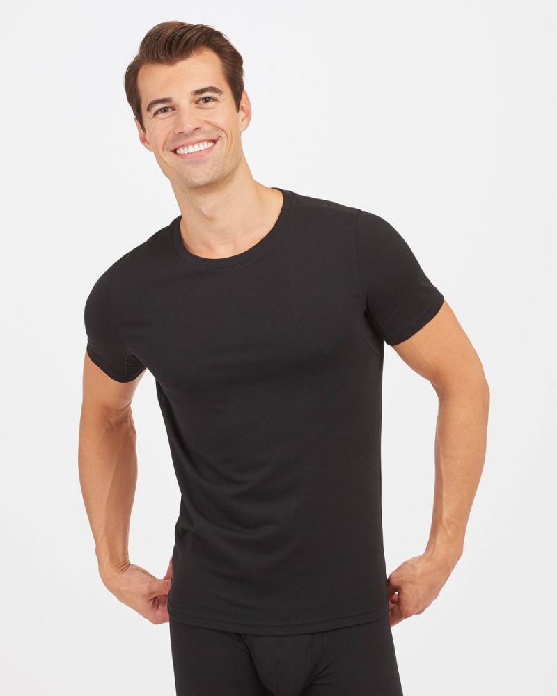 Spanx Zero Sculpt Cotton Modal Crew Neck Undershirts Black | 24035-PVTW