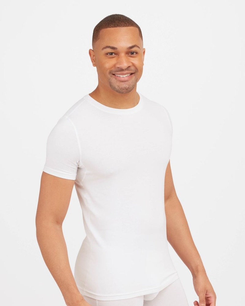 Spanx Zero Sculpt Cotton Modal Crew Neck Undershirts White | 18576-VBRZ